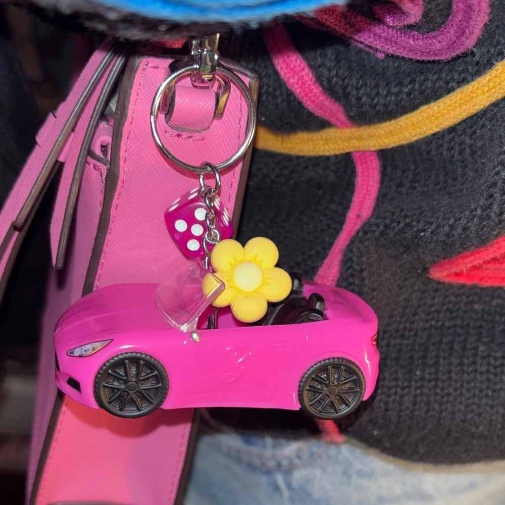 Barbie Pink Convertible Car Keychain Purse Charm